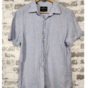 Rodd & Gunn Shirt Mens L Blue Linen Albini Italian Fabric Gingham Sports Fit